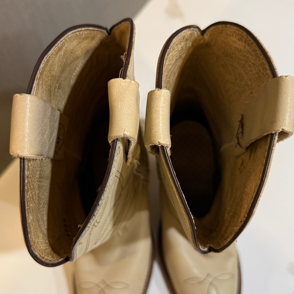 Frye Boots Women’s Cream Leather Mid Calf Western Boho Vintage Boots Sz 5 1/2 - Picture 13 of 13